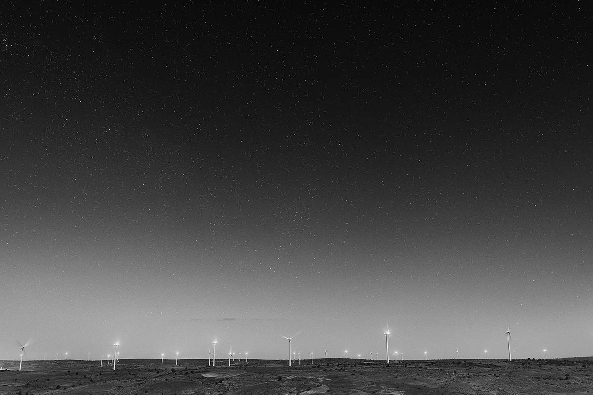 Wind farm at dusk