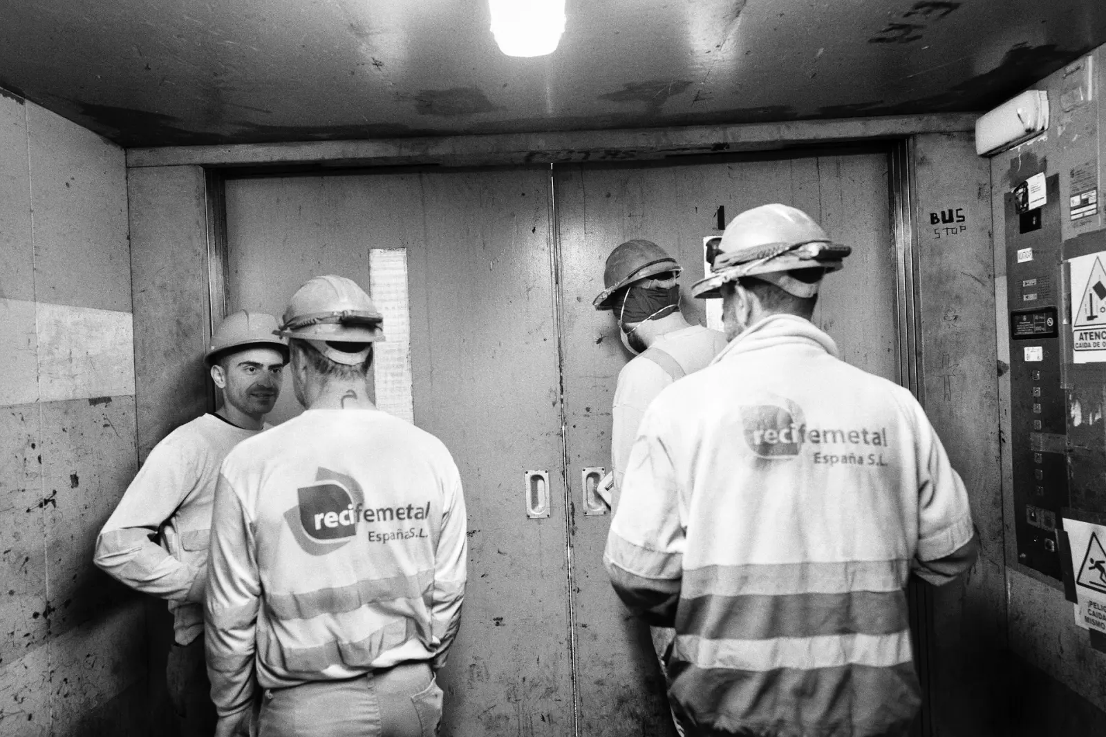 Workers recycling rubble from the dismantling in As Pontes